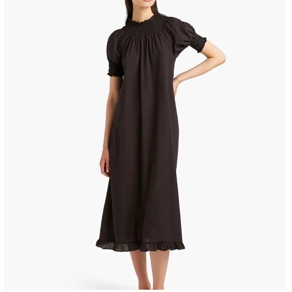 Hill House Dresses & Skirts - Hill House Home Size Medium Black Swiss Dot The Caroline Nap Dress Midi Smocked